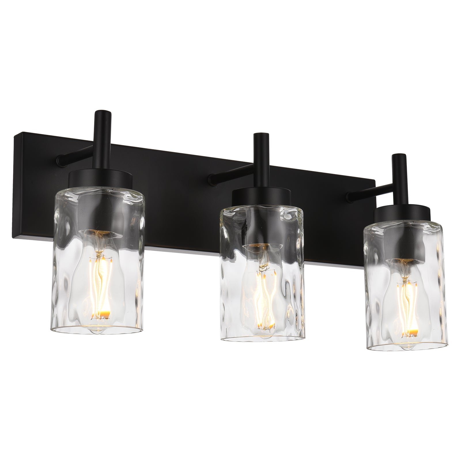Vanity Light Fixtures 3 Light Modern Wall Sconces Lighting Black Bathroom Lights Wall Mounted with Hammered Glass Shade,Farmhouse Wall Light for Mirror Cabinets, Powder Room, Dressing Table