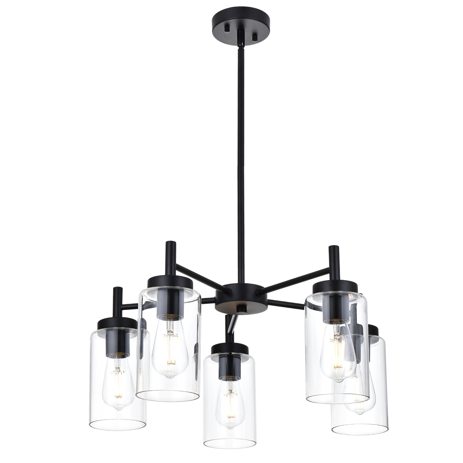 Contemporary 5-Light Large Chandeliers Oil Rubbed Bronze Modern Lighting Fixtures Hanging Clear Glass Shades Pendant Lighting for Dining Room Living Room Kitchen
