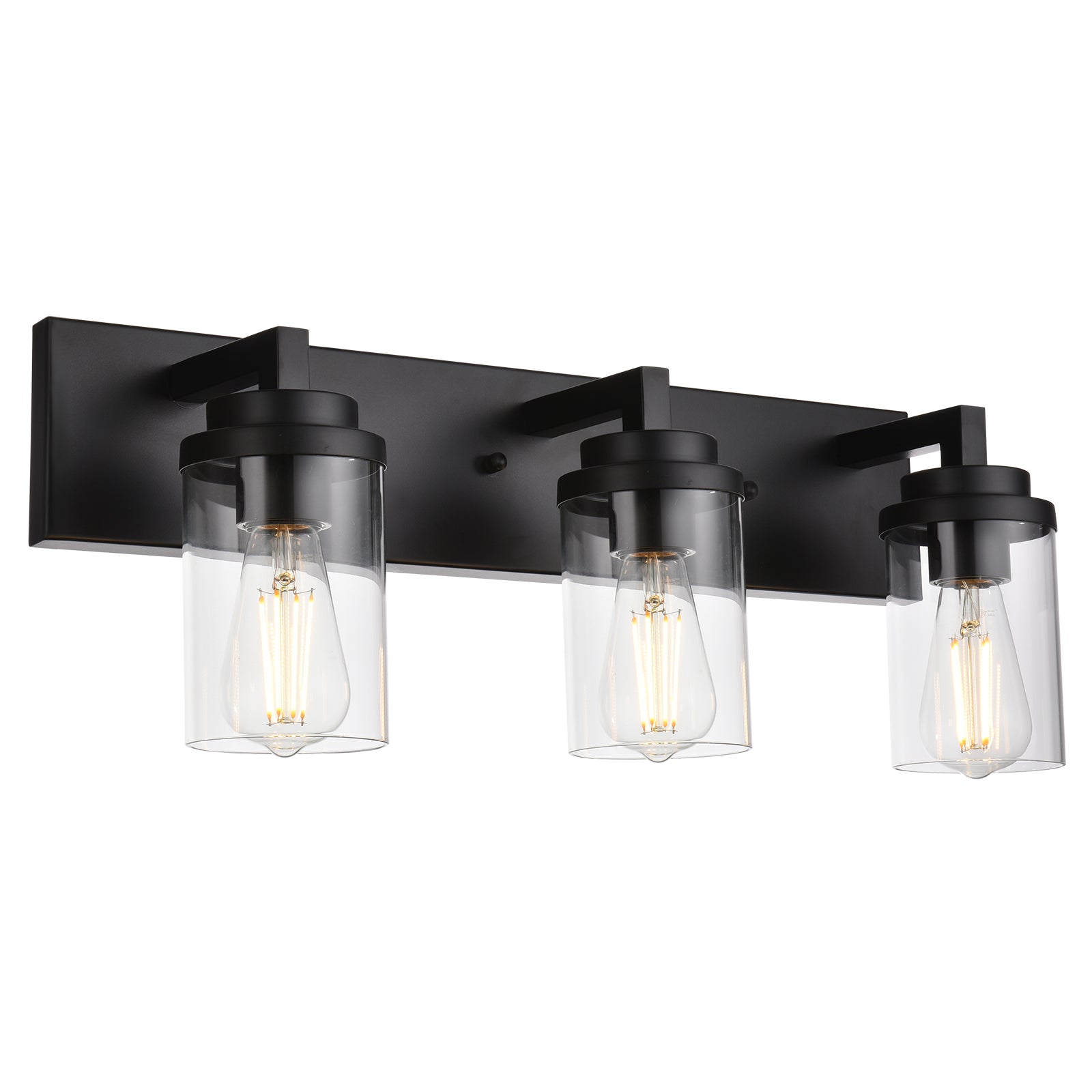 Vintage Bathroom Lighting Fixtures Over Mirror, 3-Light Modern Vanity Lights Black Finish Industrial Wall Sconce with Clear Glass Shade