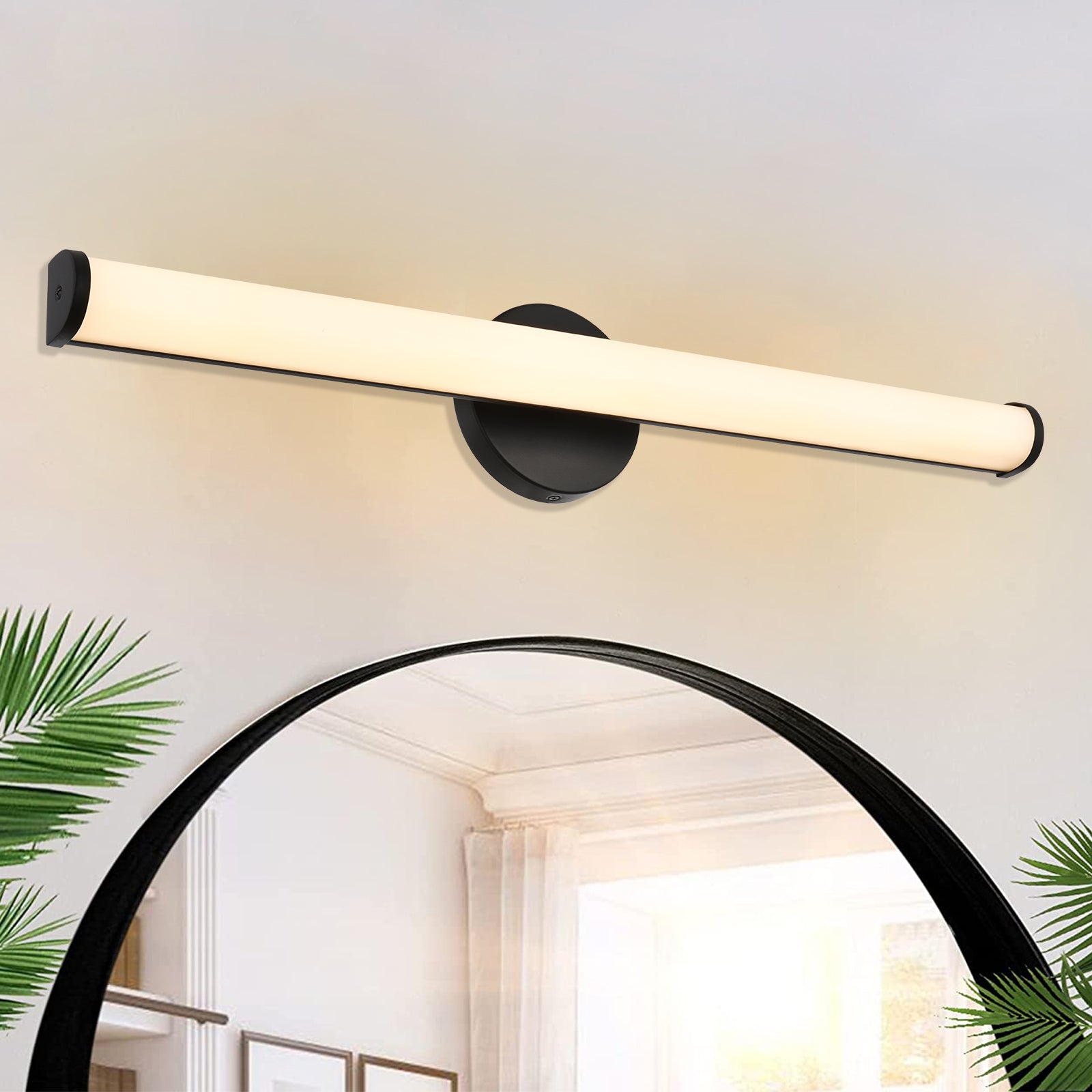 30-Inch Matte Black LED Vanity Light – 3000K Warm White, Frosted Acrylic Lampshade – Wall Mounted Bathroom Sconce for Mirror, Kitchen, Bedroom