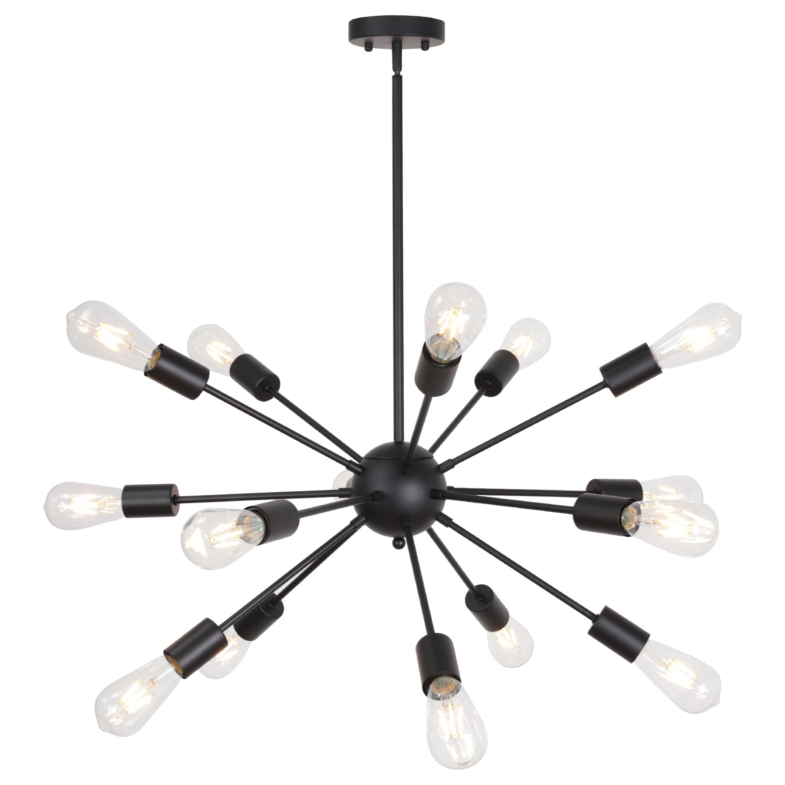 Black Sputnik Ceiling Light – Multi-Directional 15-Light Chandelier with Customizable Height Kitchen Island Hanging Lights for dining rooms entryways