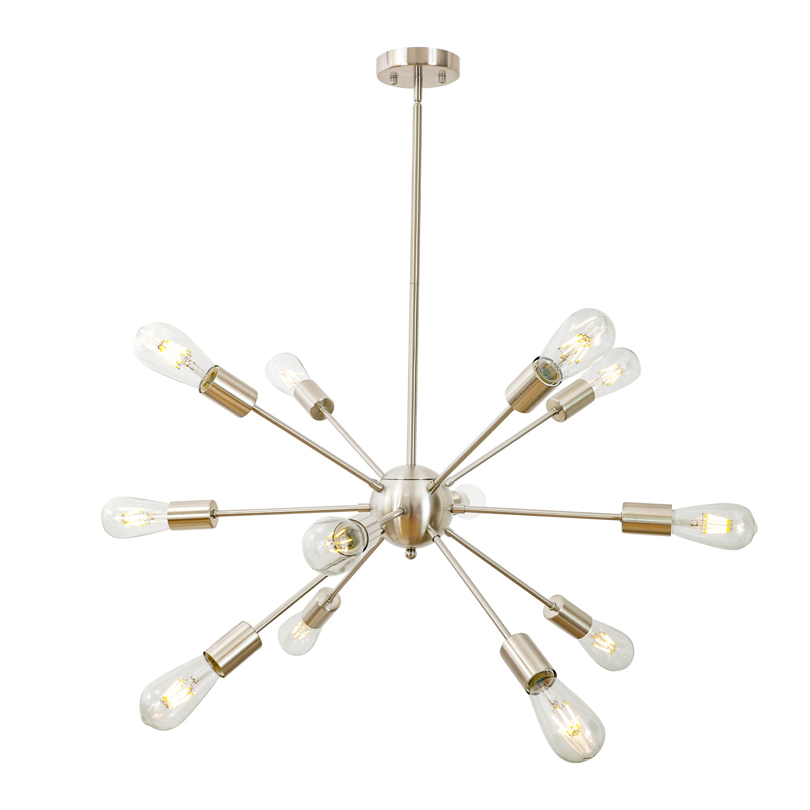 Brushed Nickel Sputnik Ceiling Light – Multi-Directional 12-Light Chandelier with Customizable Height Kitchen Island Hanging Lights for dining rooms entryways