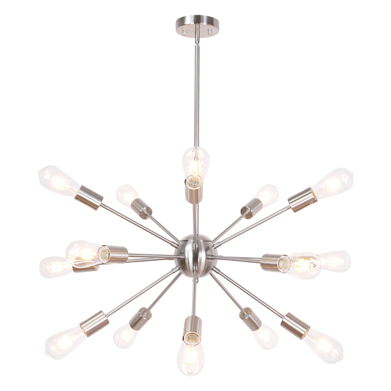 Brushed Nickel Sputnik Ceiling Light – Multi-Directional 15-Light Chandelier with Customizable Height Kitchen Island Hanging Lights for dining rooms entryways
