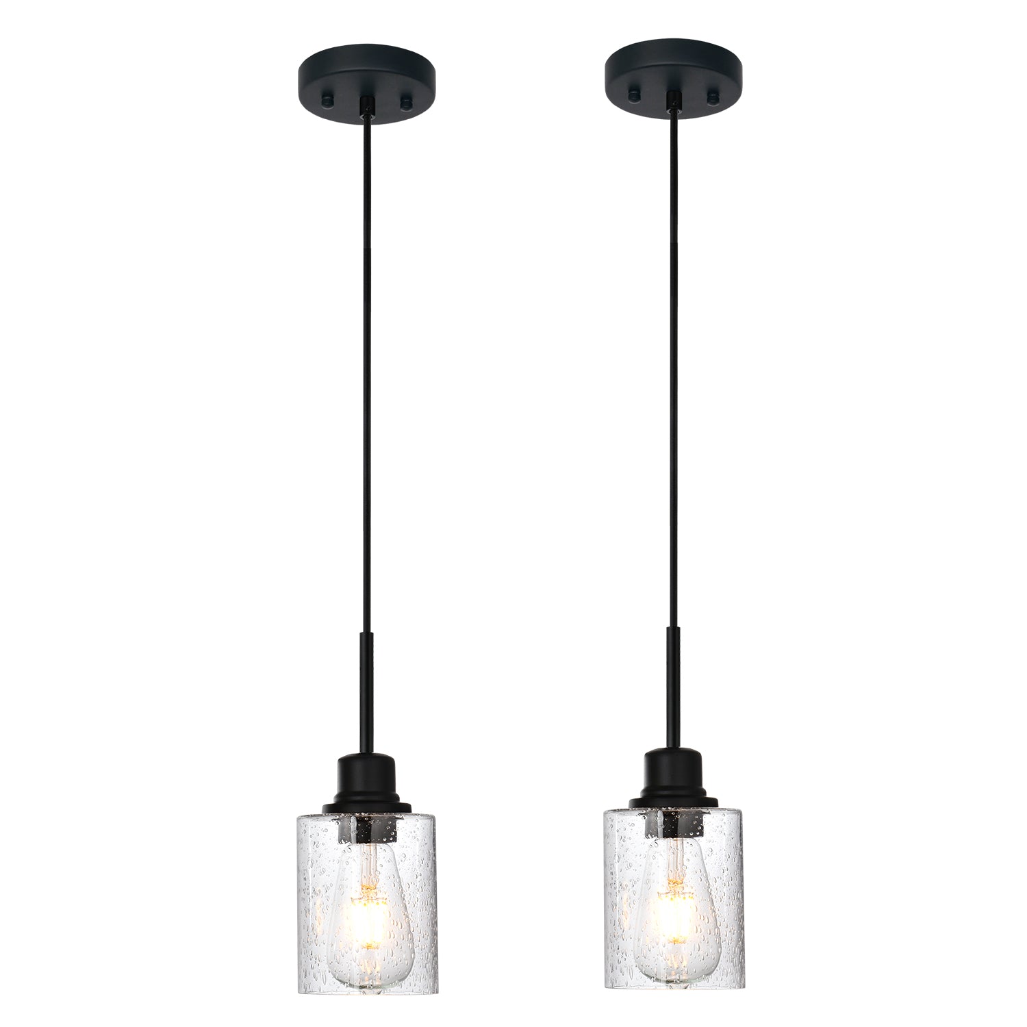 Modern Black 2-Pack Pendant Lights Adjustable Farmhouse Hanging Fixture for Kitchen Island, Dining Room & Bedroom Inclined Ceiling Compatible