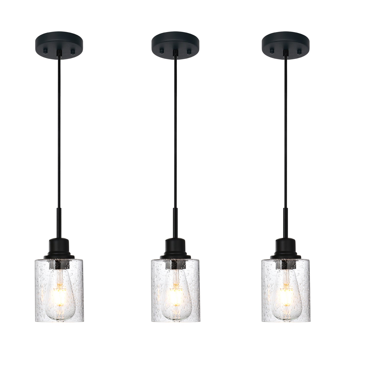 Modern Black 3-Pack Pendant Lights Adjustable Farmhouse Hanging Fixture for Kitchen Island, Dining Room & Bedroom Inclined Ceiling Compatible