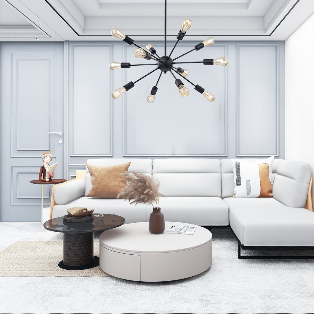 Black Sputnik Ceiling Light – Multi-Directional 12-Light Chandelier with Customizable Height Kitchen Island Hanging Lights for dining rooms entryways