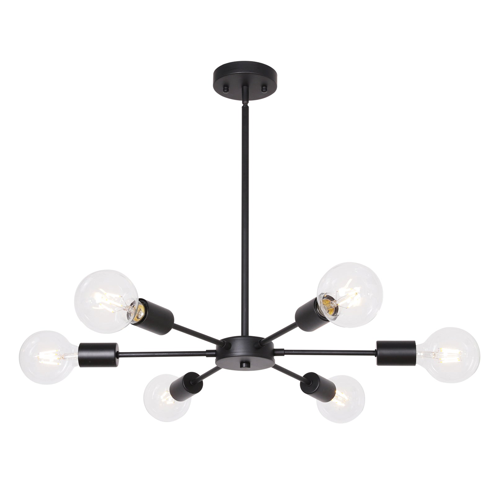 Modern Sputnik Chandelier – 6-Light Adjustable Ceiling Fixture for Vaulted Ceilings E26 Bulb Base