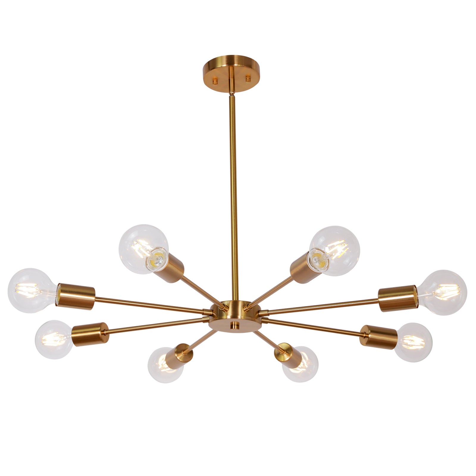 Mid-Century Sputnik Chandelier – Brass Durable Metal Finish for Sloped Ceilings 8 Adjustable Lights
