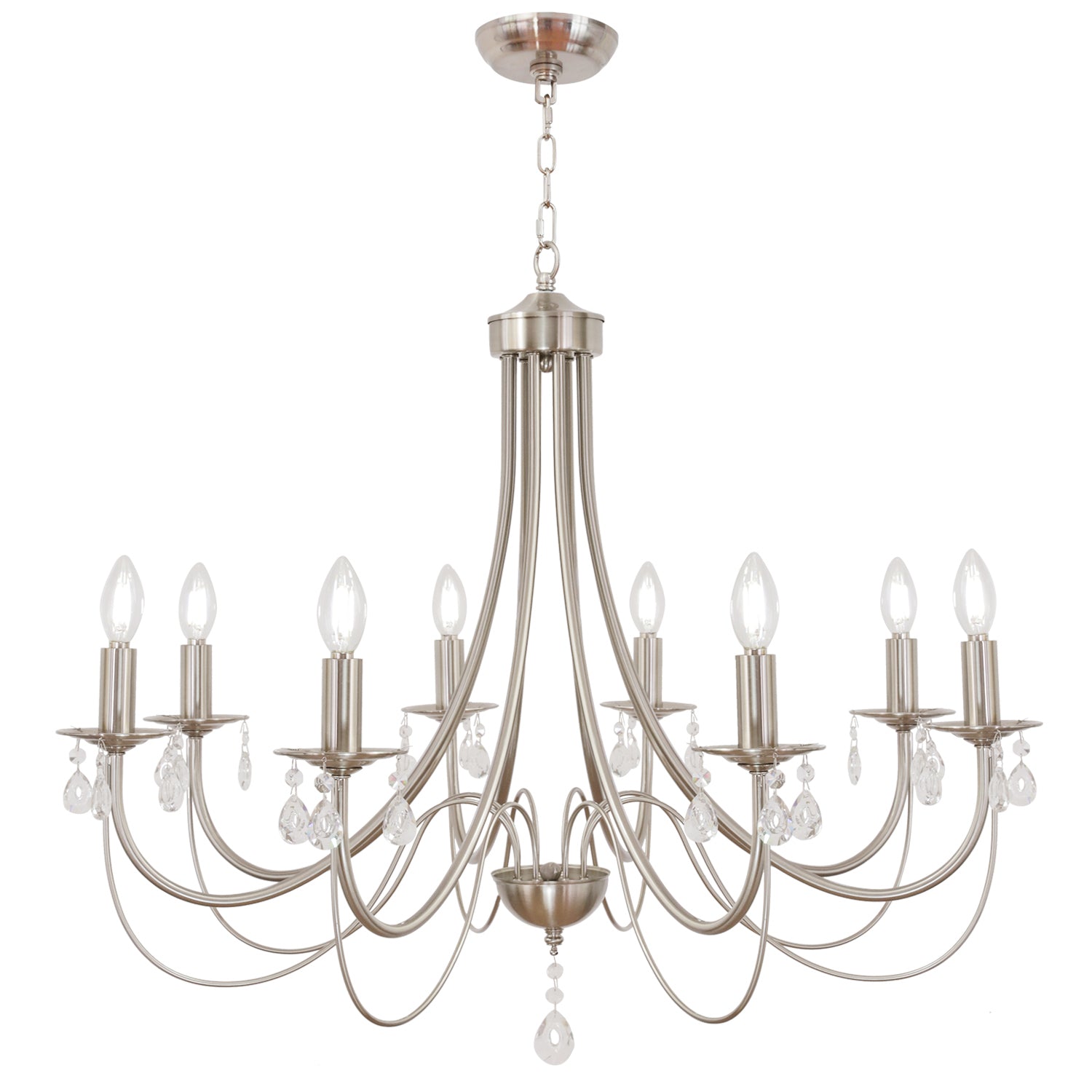 Crystal Chandeliers 8 Lights Brushed Nickel Chandelier Mid Century Ceiling Lighting Dining Room Light Fixtures Elegant Pendant Lighting for Dining Room