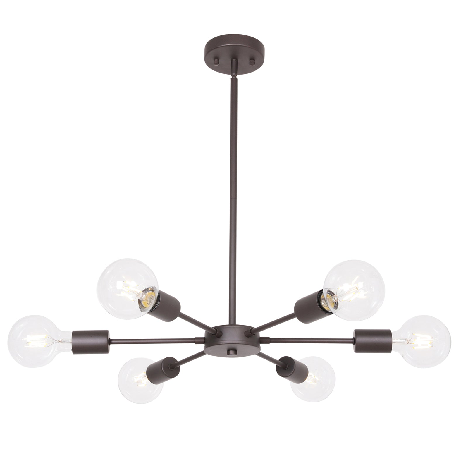 Modern Oil Rubbed Bronze Sputnik Chandelier – 6-Light Adjustable Ceiling Fixture for Vaulted Ceilings E26 Bulb Base