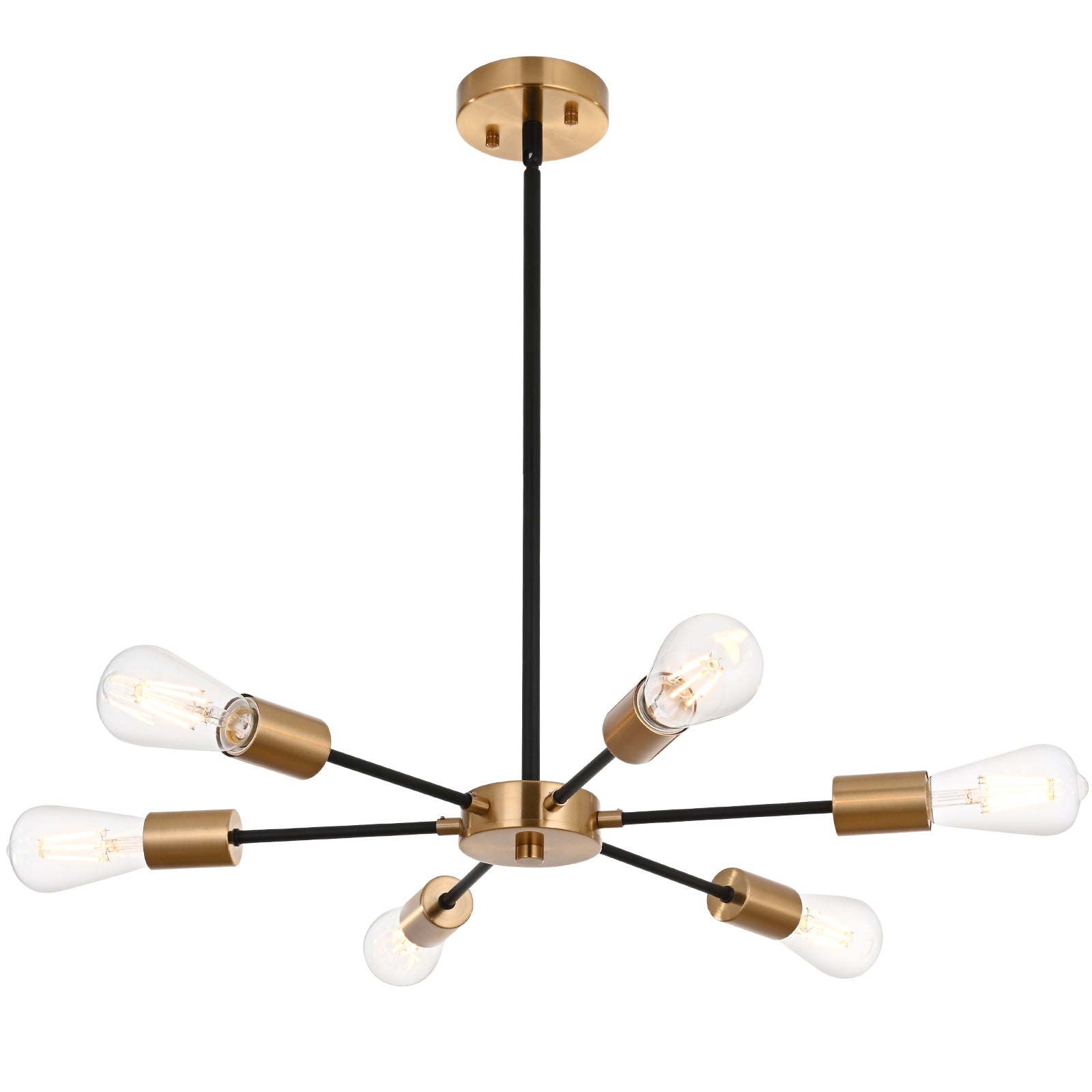 Modern Black Brass Sputnik Chandelier – 6-Light Adjustable Ceiling Fixture for Vaulted Ceilings E26 Bulb Base