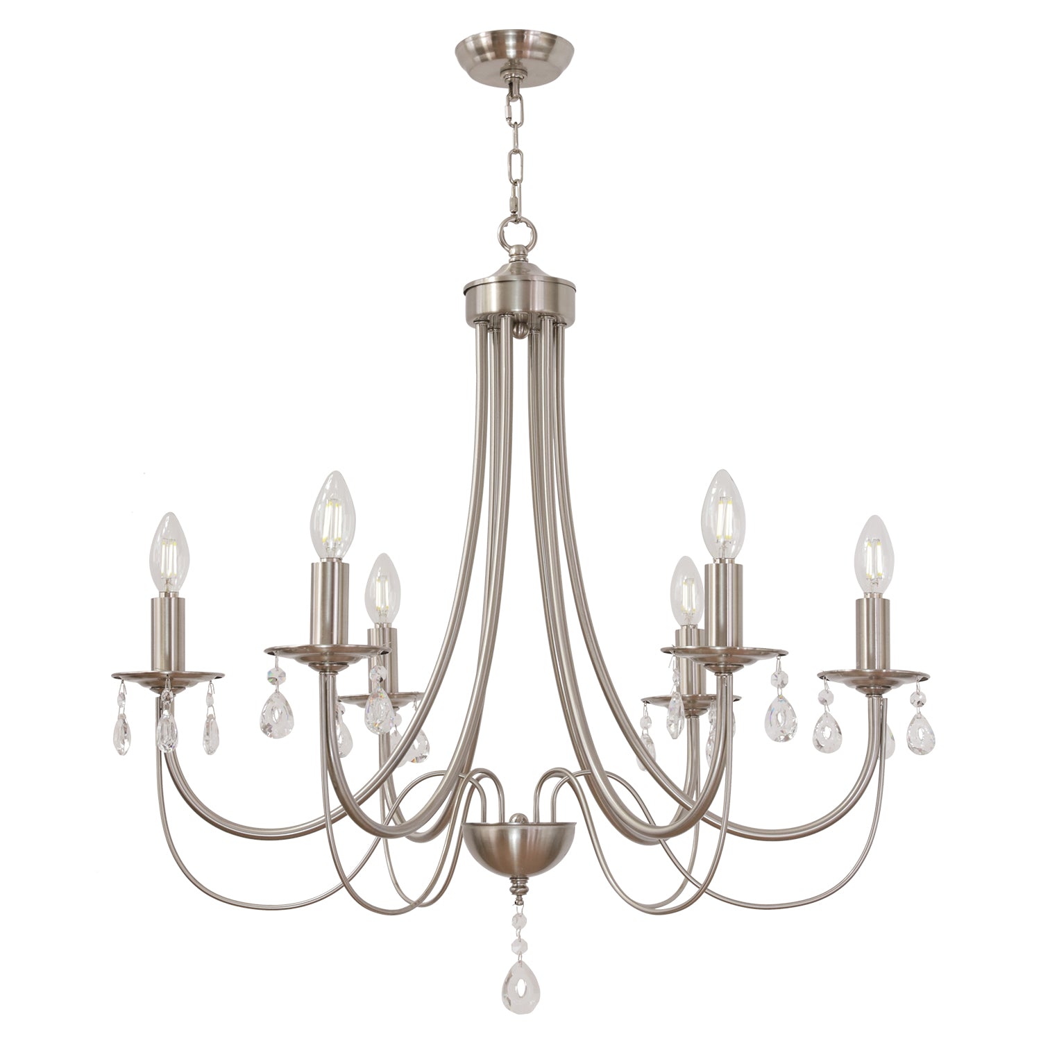 Brushed Nickel Chandeliers 6 Lights Crystal Chandelier Modern Candle Pendant Light Fixtures Elegant Ceiling Hanging Lights for Dining Room Living Room