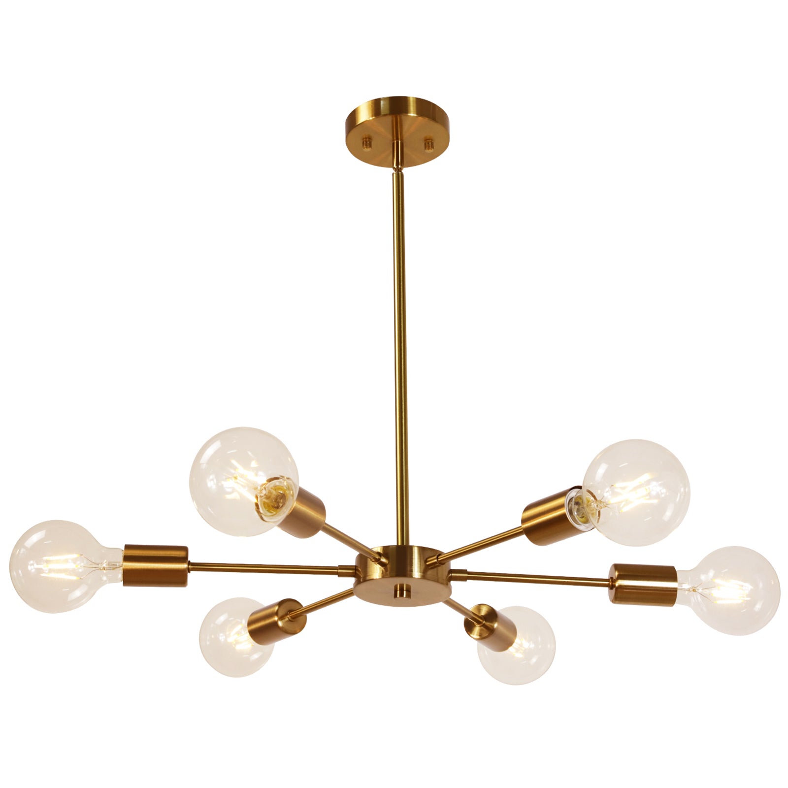 Modern Brass Sputnik Chandelier – 6-Light Adjustable Ceiling Fixture for Vaulted Ceilings E26 Bulb Base
