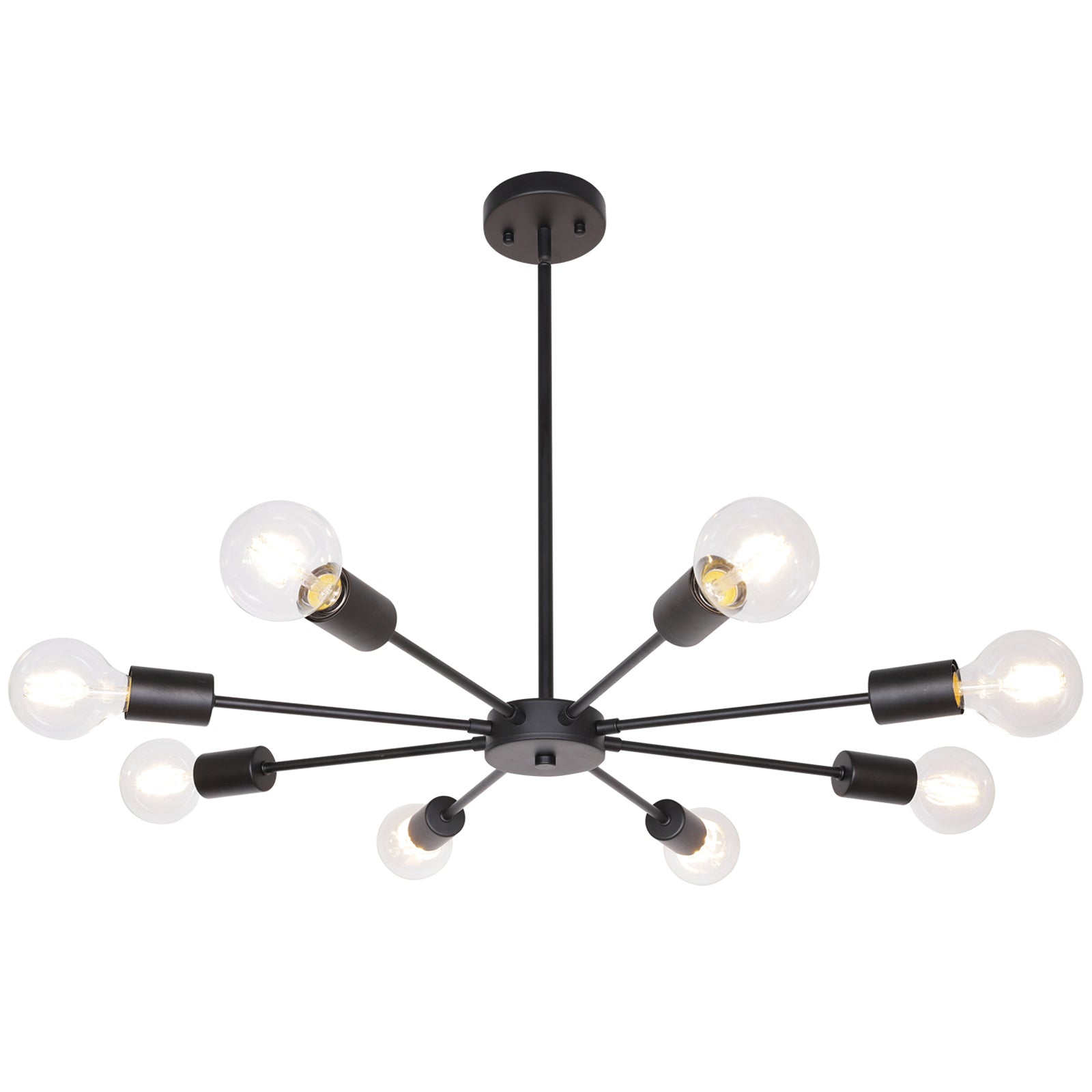 Mid-Century Sputnik Chandelier – Black Durable Metal Finish for Sloped Ceilings 8 Adjustable Lights