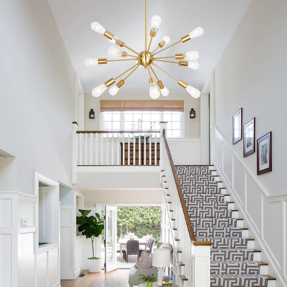 Brass Sputnik Ceiling Light – Multi-Directional 15-Light Chandelier with Customizable Height Kitchen Island Hanging Lights for dining rooms entryways