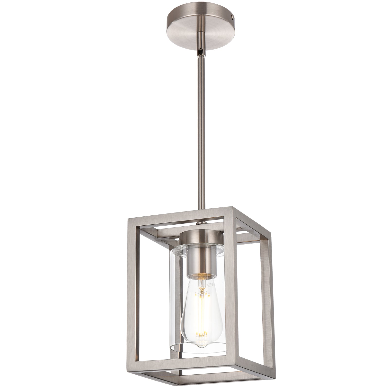 Contemporary Pendant Lighting,Single 1 Light Brushed Nickel Cage Hanging Light with Clear Glass Shade for Kitchen Island Entryway Dining Room Hallway Porch