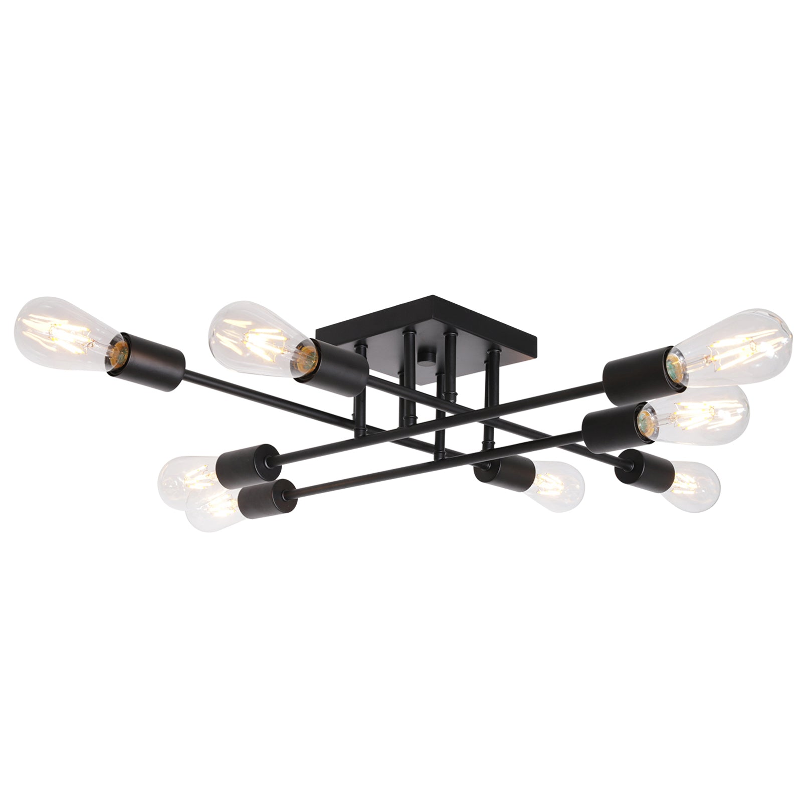Modern Sputnik Ceiling Light – Black 6-light Flush Mount Lighting for Bathroom Elegance