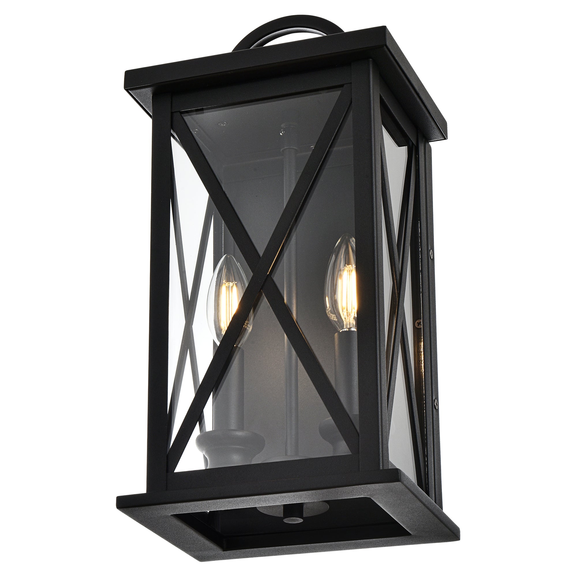2-Light Exterior Light Fixtures Outdoor Wall Lantern Wall Mount in Black Finish Waterproof Wall Sconce with Clear Glass for Porch Front Door Patio Yard Garage