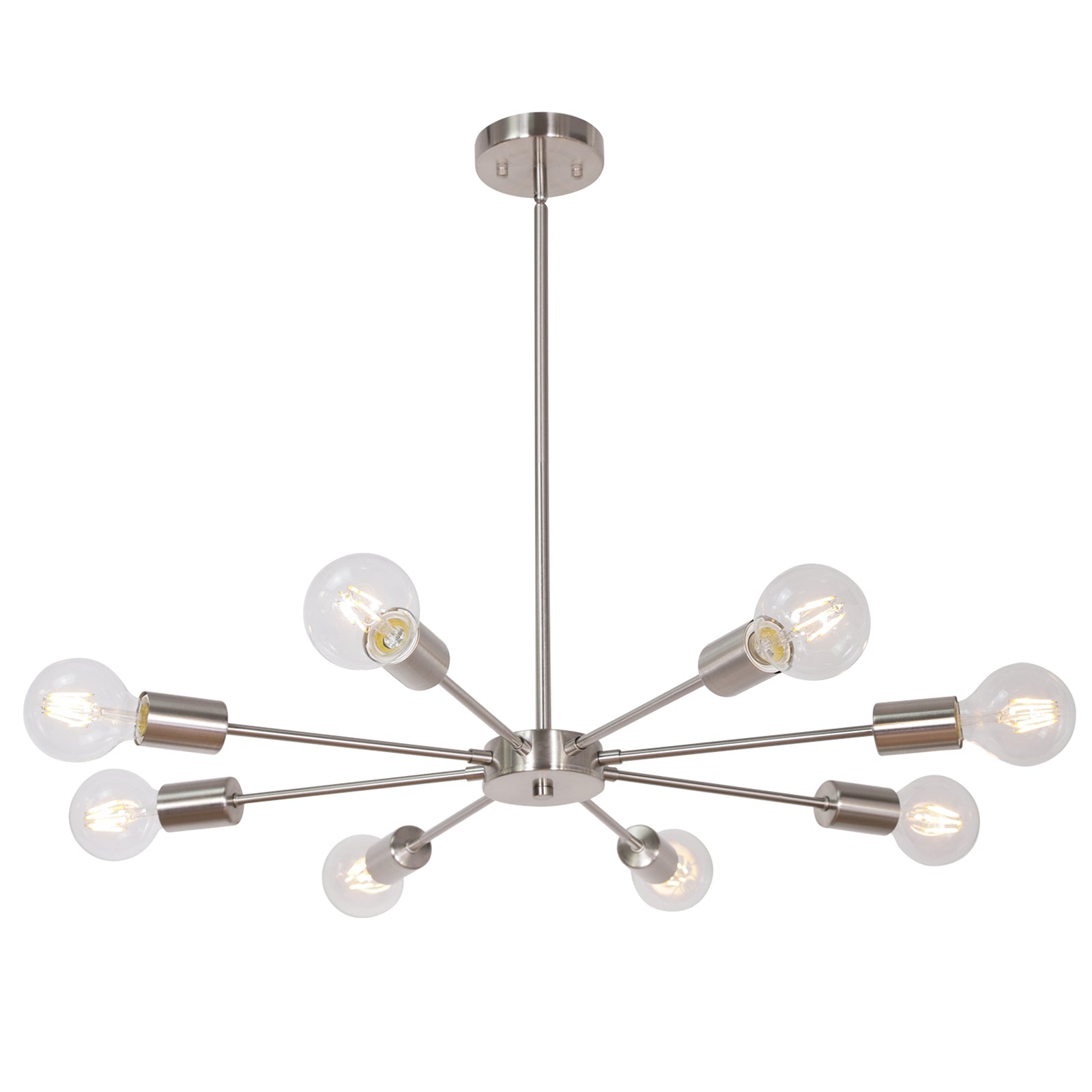 Mid-Century Sputnik Chandelier – Brushed Nickel Durable Metal Finish for Sloped Ceilings 8 Adjustable Lights