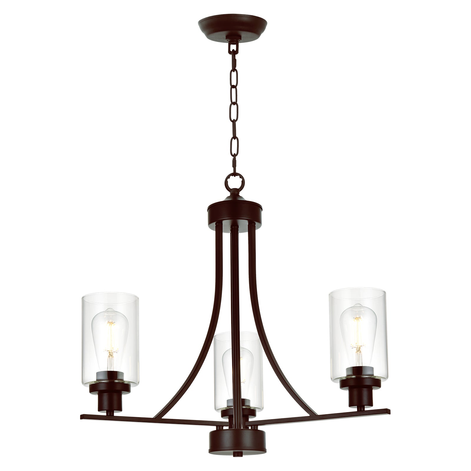 3 Lights Oil-Rubbed Bronze Traditional Chandelier Rustic Kitchen Island Lighting Fixtures Hanging Clear Glass Cylinder Pendant Lights Classic Ceiling Light for Dining Room Bedroom Foyer