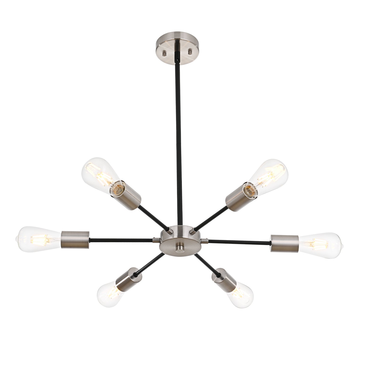 Modern Black Brushed Nickel Sputnik Chandelier – 6-Light Adjustable Ceiling Fixture for Vaulted Ceilings E26 Bulb Base