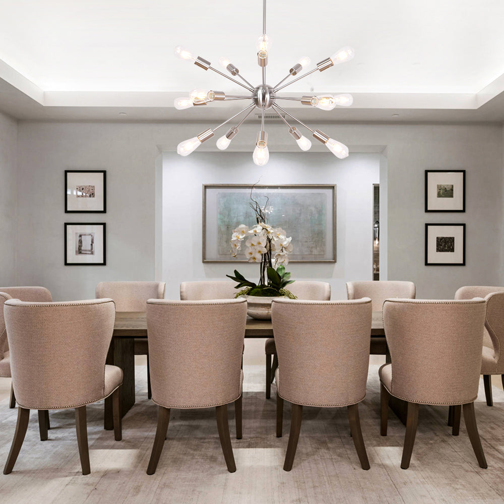 Brushed Nickel Sputnik Ceiling Light – Multi-Directional 15-Light Chandelier with Customizable Height Kitchen Island Hanging Lights for dining rooms entryways