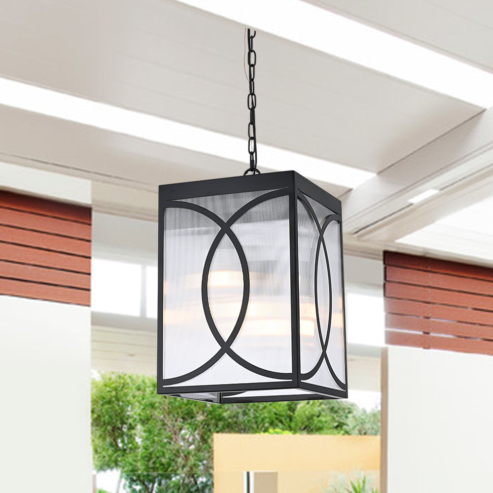 Outdoor Pendant Light, 3-Lights Exterior Porch Hanging Ceiling Lighting Outdoor Chandelier with Clear Ribber Glass for Entryway Patio Doorway Hallway