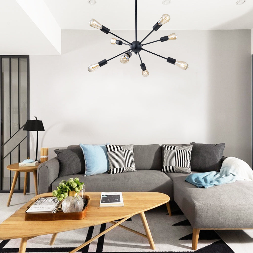 Black Sputnik Ceiling Light – Multi-Directional 8-Light Chandelier with Slopped Ceiling Kitchen Island Hanging Lights for dining rooms entryways