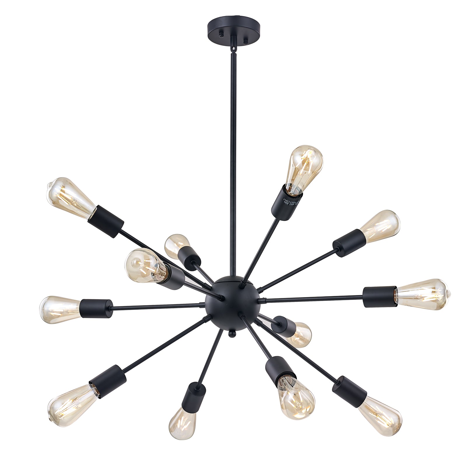 Black Sputnik Ceiling Light – Multi-Directional 12-Light Chandelier with Customizable Height Kitchen Island Hanging Lights for dining rooms entryways