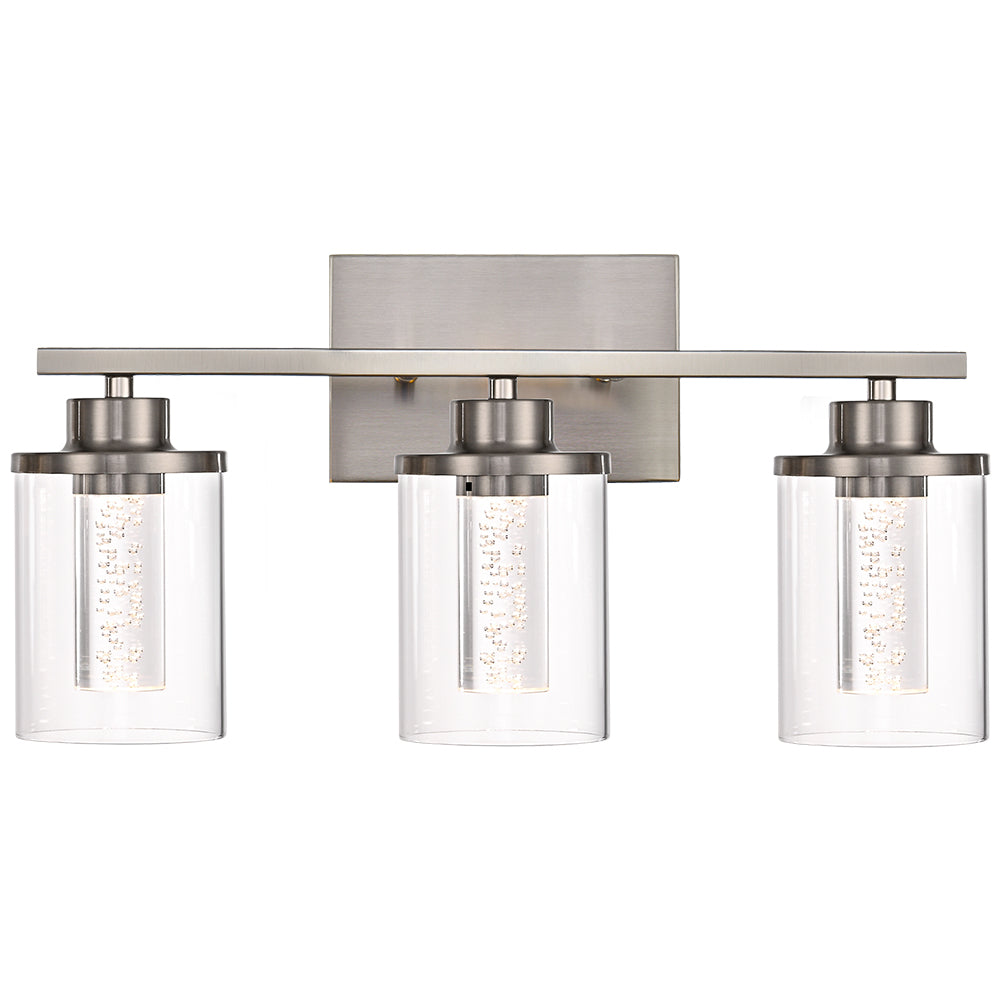 Modern Bubble Crystal 3-Light Vanity Light – 5CCT Adjustable LED Wall Sconce Cylindrical Clear Shade for Bathroom Glamour