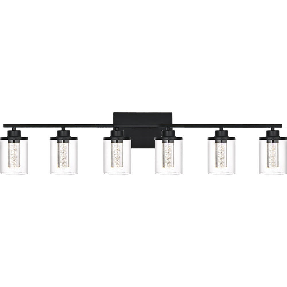 Modern Bubble Crystal 6-Light Vanity Light – 5CCT Adjustable Black LED Wall Sconce Cylindrical Clear Shade Wall Lights for Bathroom Glamour
