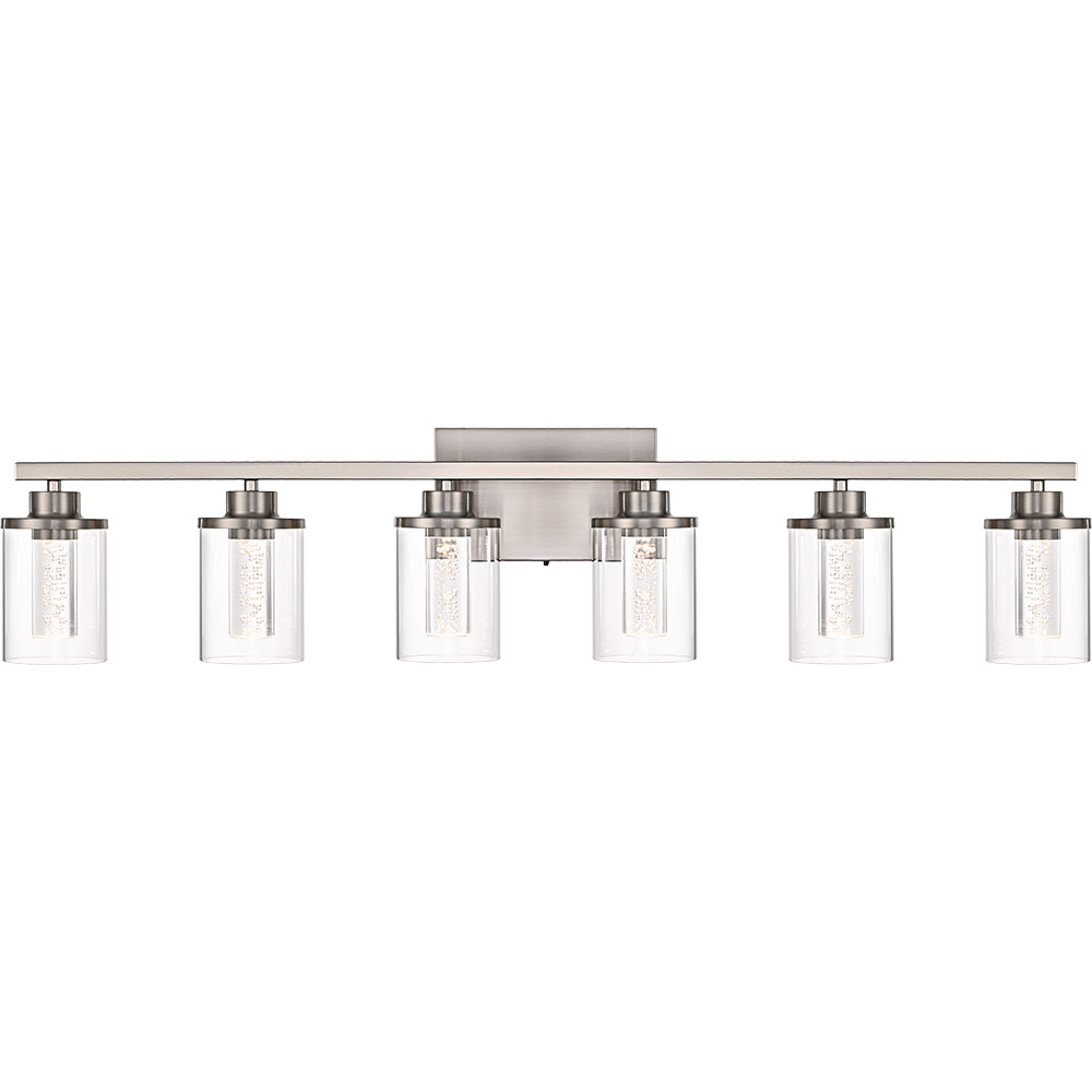 Modern Bubble Crystal 6-Light Vanity Light – 5CCT Adjustable LED Wall Sconce Cylindrical Clear Shade Wall Lights for Bathroom Glamour