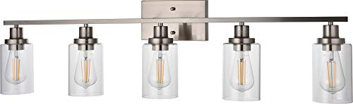 5-Light Bathroom Vanity Light Brushed Nickel Wall Sconce Modern Light Fixtures Wall Mount with Clear Glass Shade for Porch Bedroom Hallway Kitchen