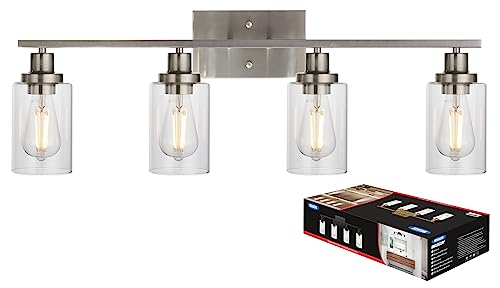 Bathroom Light Fixtures Brushed Nickel 4 Heads Modern Vanity Lights Wall Sconce with Clear Glass Shade for Hallway Kitchen Bedroom Living Room