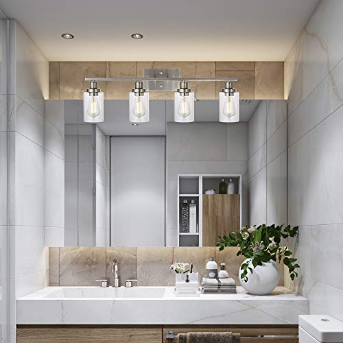 Bathroom Light Fixtures Brushed Nickel 4 Heads Modern Vanity Lights Wall Sconce with Clear Glass Shade for Hallway Kitchen Bedroom Living Room