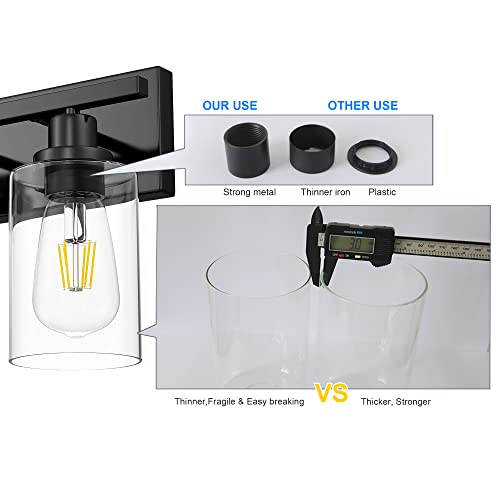 Bathroom Vanity Light Fixtures 3 Lights Wall Sconce Black with Clear Glass Shade for Bedroom Living Room Hallway Kitchen