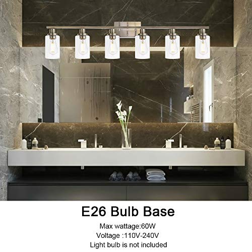 Modern Bathroom Vanity Light Fixtures 6-Light Brushed Nickel Contemporary Wall Light with Glass Shade for Kitchen Living Room Bedroom