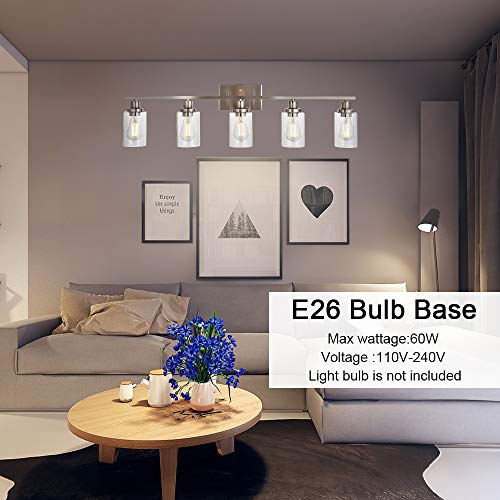 5-Light Bathroom Vanity Light Brushed Nickel Wall Sconce Modern Light Fixtures Wall Mount with Clear Glass Shade for Porch Bedroom Hallway Kitchen