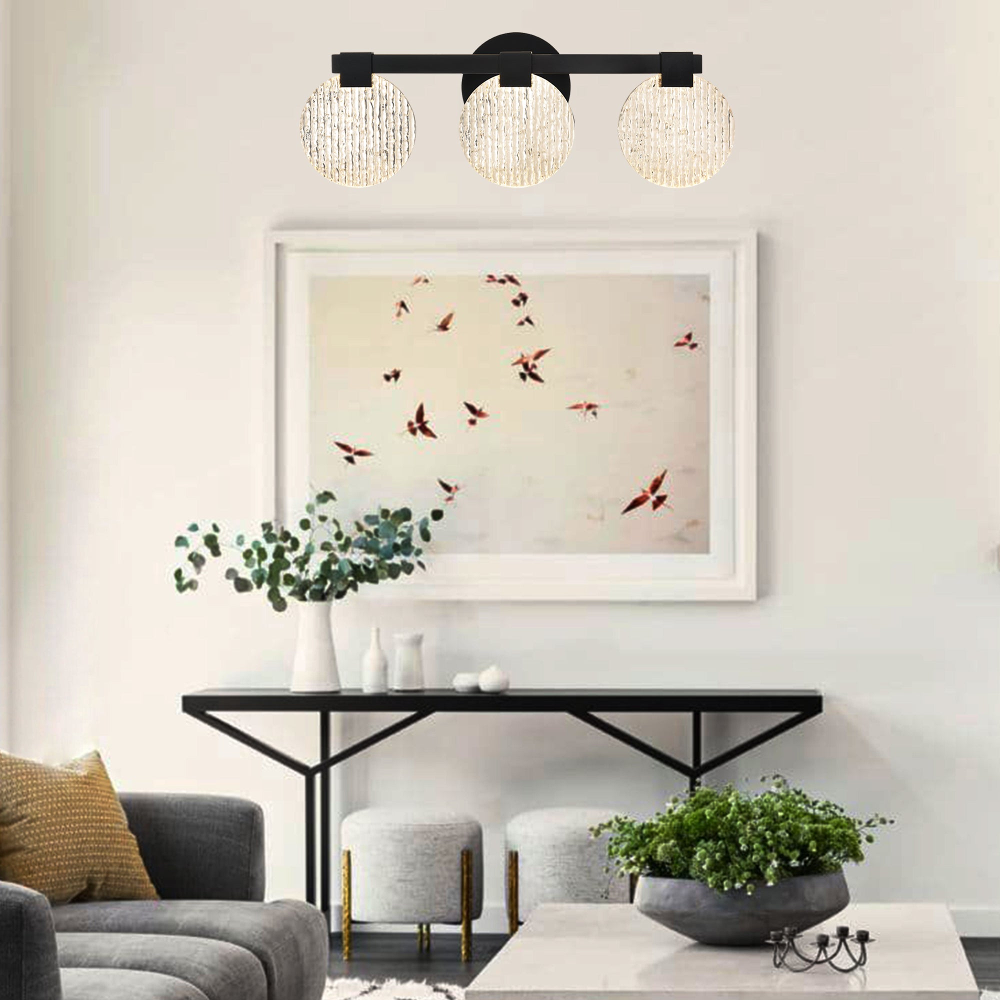 Integrated LED 3-lights Vanity Lights – Rustproof Stainless Steel & Shatterproof Acrylic Lampshade – Bathroom Mirror Lighting