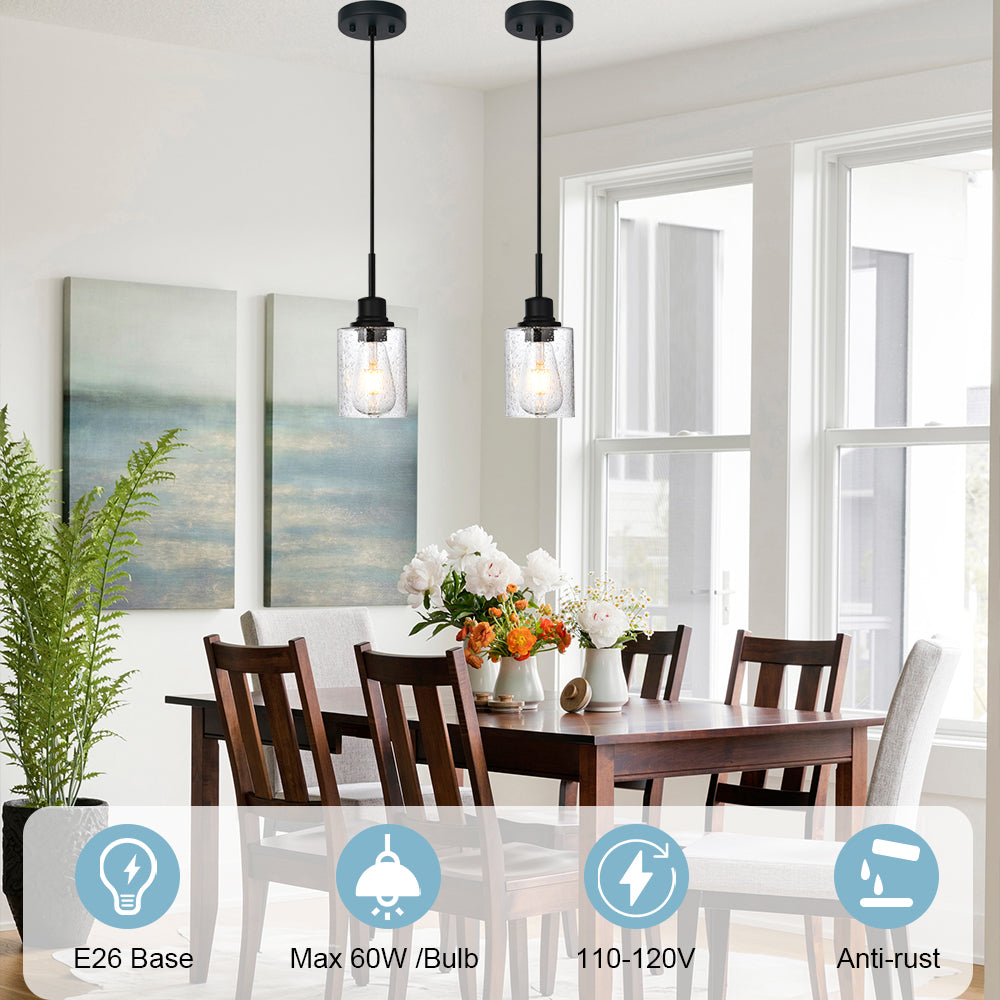 Modern Black 2-Pack Pendant Lights Adjustable Farmhouse Hanging Fixture for Kitchen Island, Dining Room & Bedroom Inclined Ceiling Compatible