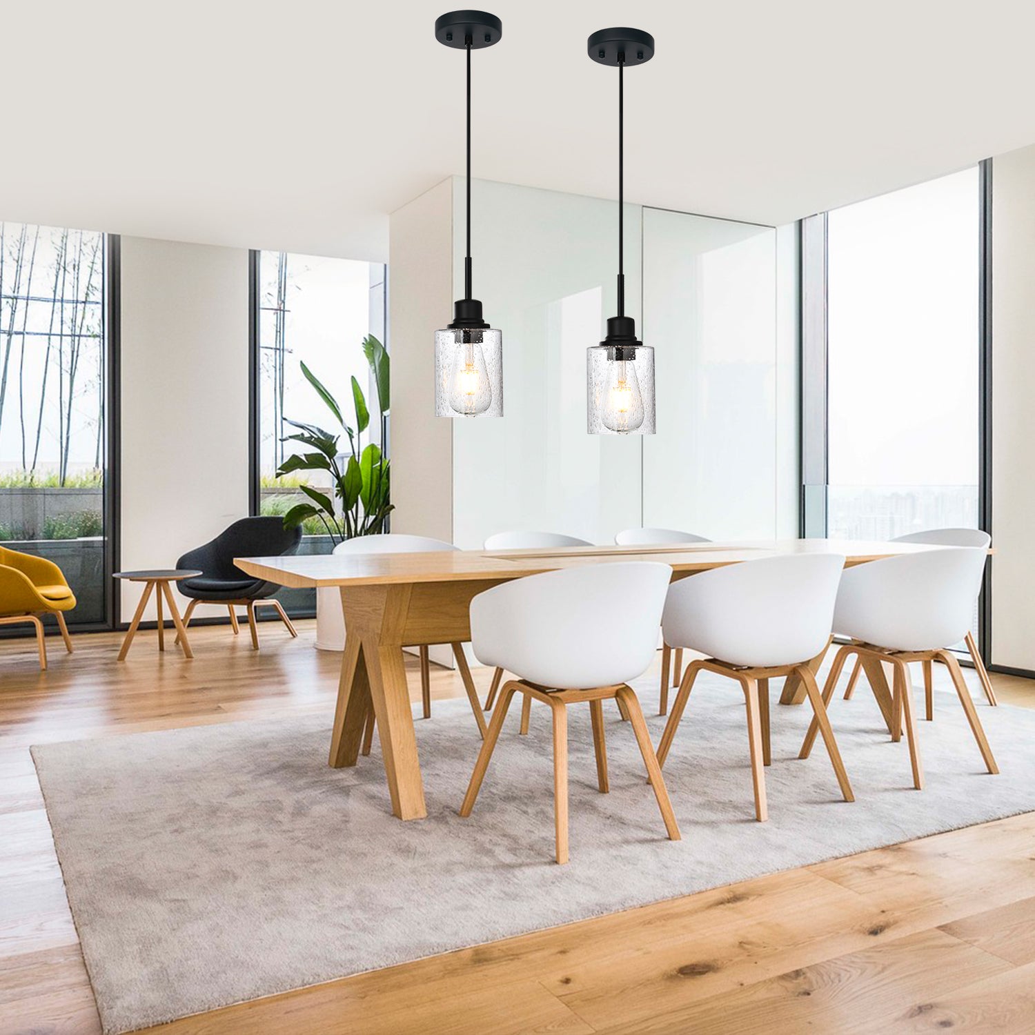 Modern Black 2-Pack Pendant Lights Adjustable Farmhouse Hanging Fixture for Kitchen Island, Dining Room & Bedroom Inclined Ceiling Compatible