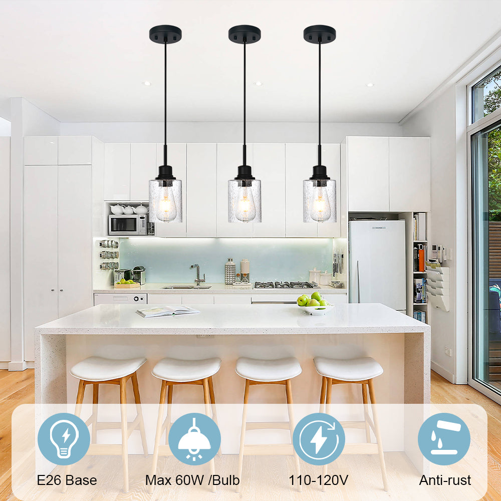 Modern Black 3-Pack Pendant Lights Adjustable Farmhouse Hanging Fixture for Kitchen Island, Dining Room & Bedroom Inclined Ceiling Compatible