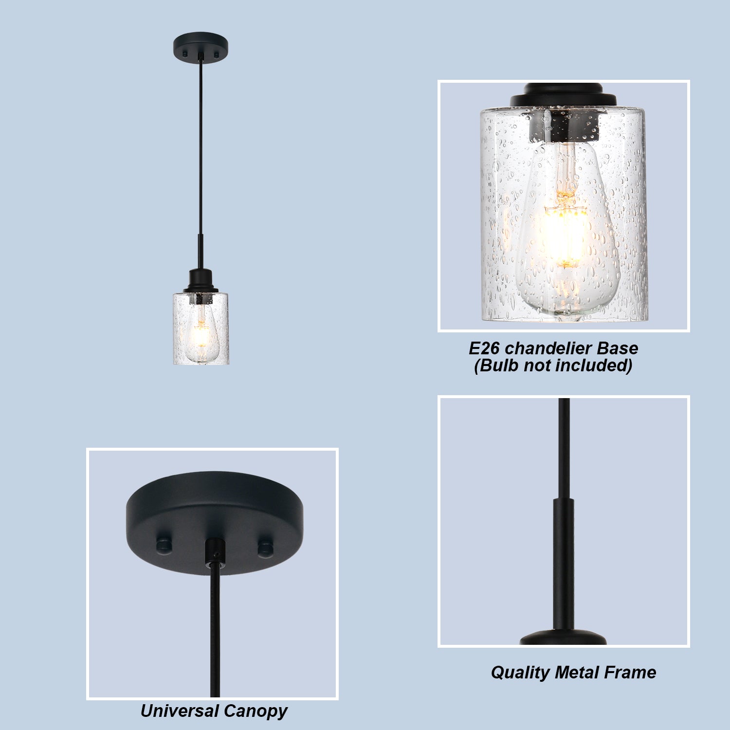 Modern Black 3-Pack Pendant Lights Adjustable Farmhouse Hanging Fixture for Kitchen Island, Dining Room & Bedroom Inclined Ceiling Compatible