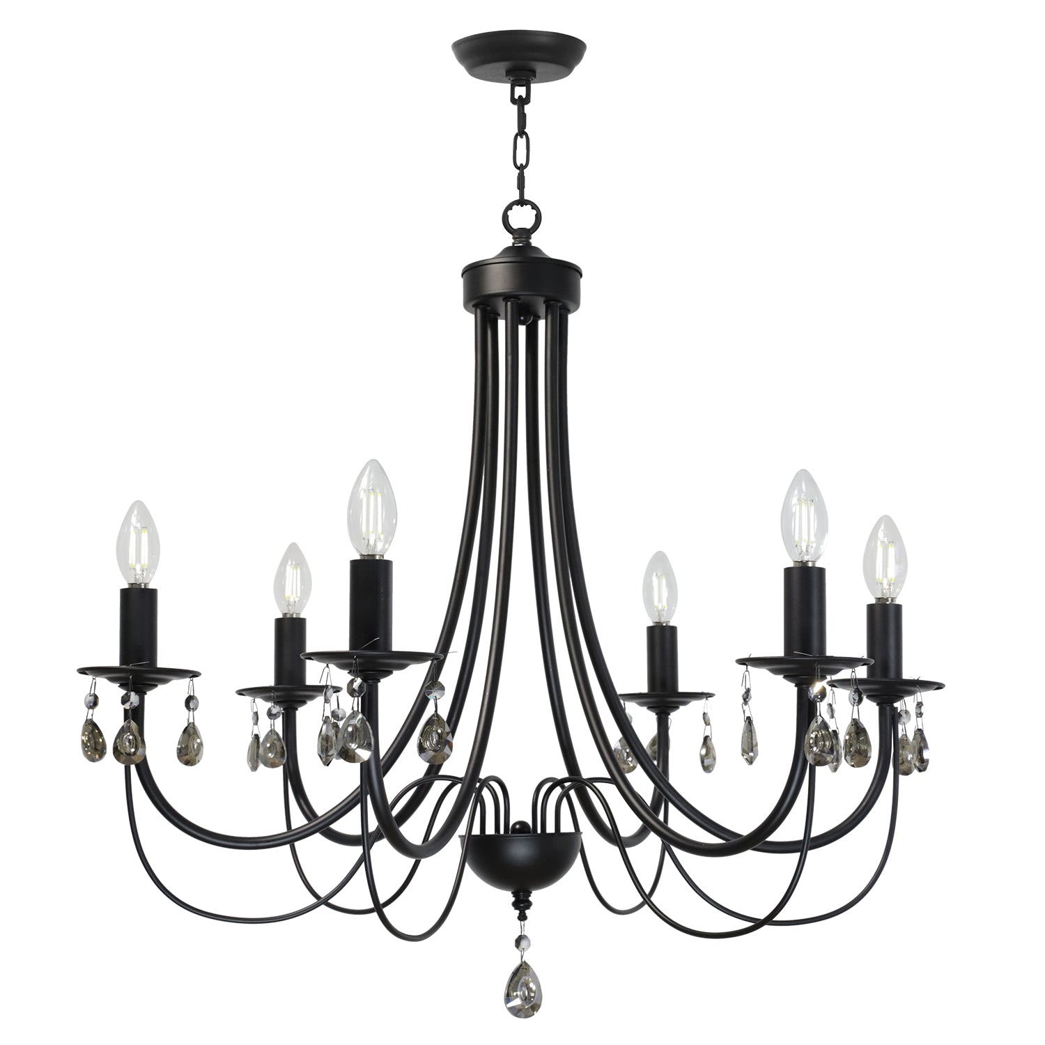 Black Chandeliers 6 Lights Crystal Chandelier Modern Candle Pendant Light Fixtures Elegant Ceiling Hanging Lights for Dining Room Living Room