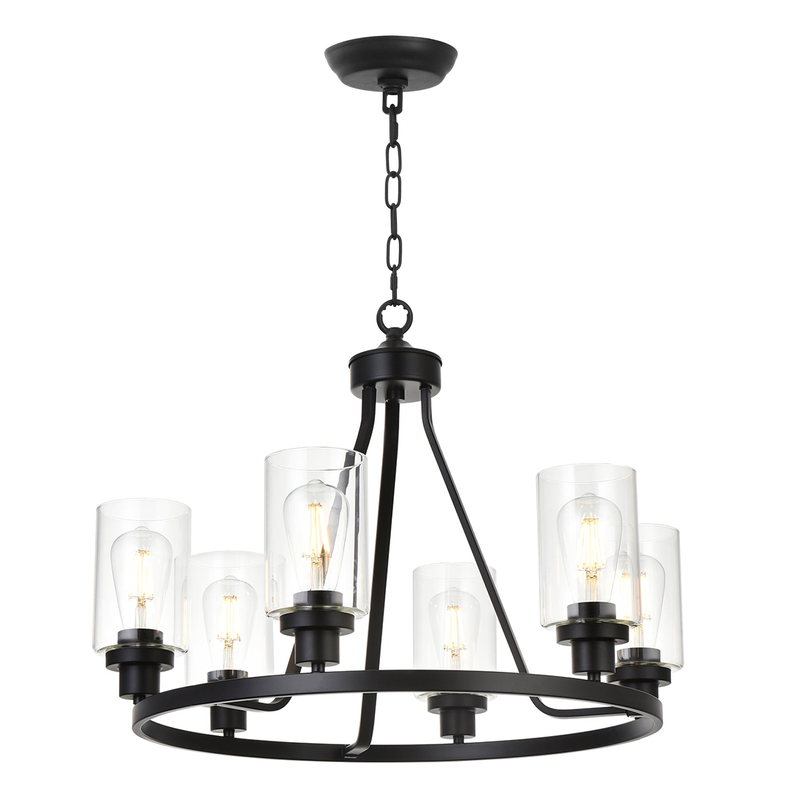 6-Light Glass Chandelier Farmhouse Lighting, Kitchen Island Lighting Dining Room Light Fixtures Hanging Glass Pendant Light Oil Rubbed Bronze Finished