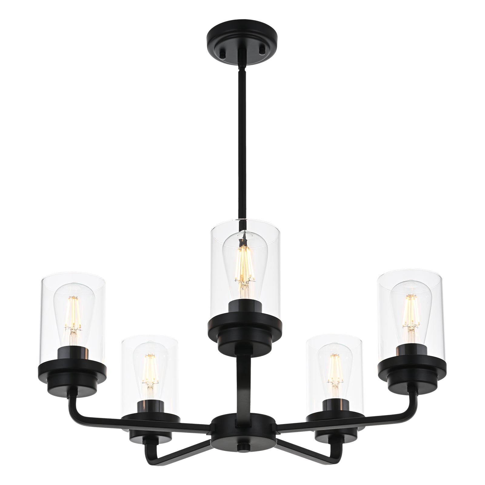 Classic Chandeliers for Dining Room with Clear Glass Shade, 5-Light Black Pendant Light Ceiling Light Fixtures Hanging for Entryway Living Room Bedroom, Semi Flush Mount