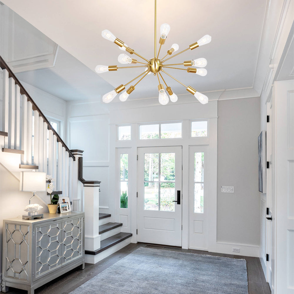 Brass Sputnik Ceiling Light – Multi-Directional 15-Light Chandelier with Customizable Height Kitchen Island Hanging Lights for dining rooms entryways