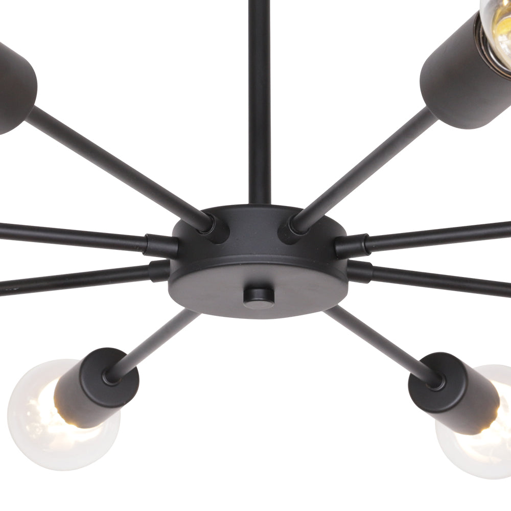Mid-Century Sputnik Chandelier – Black Durable Metal Finish for Sloped Ceilings 8 Adjustable Lights