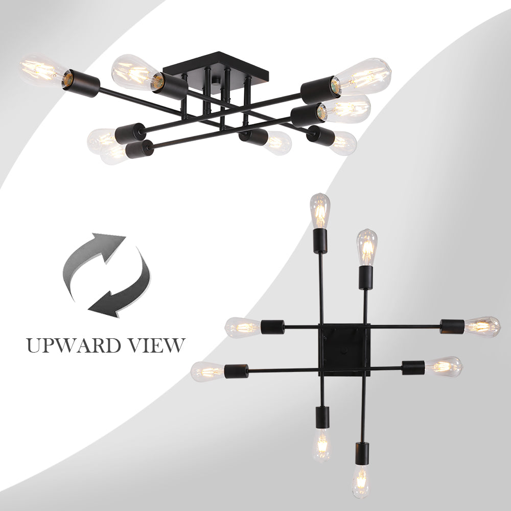 Modern Sputnik Ceiling Light – Black 6-light Flush Mount Lighting for Bathroom Elegance