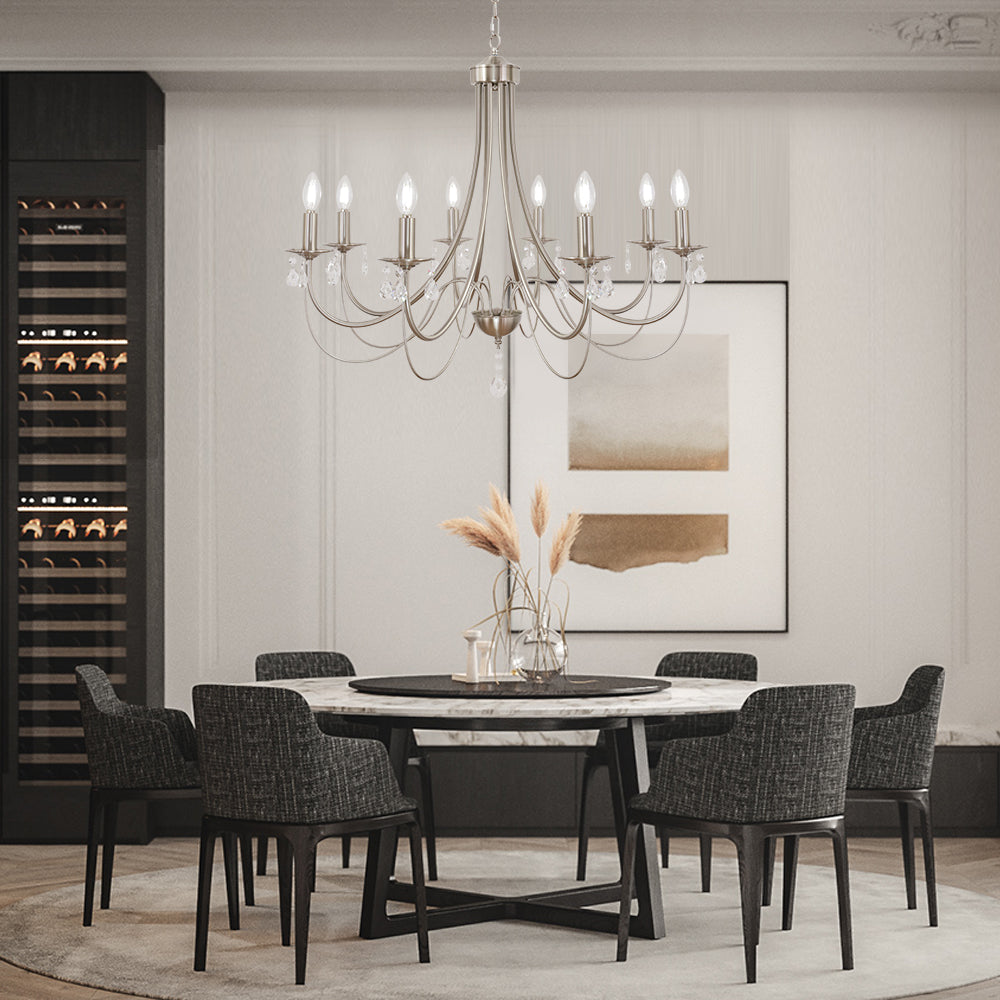 Crystal Chandeliers 8 Lights Brushed Nickel Chandelier Mid Century Ceiling Lighting Dining Room Light Fixtures Elegant Pendant Lighting for Dining Room